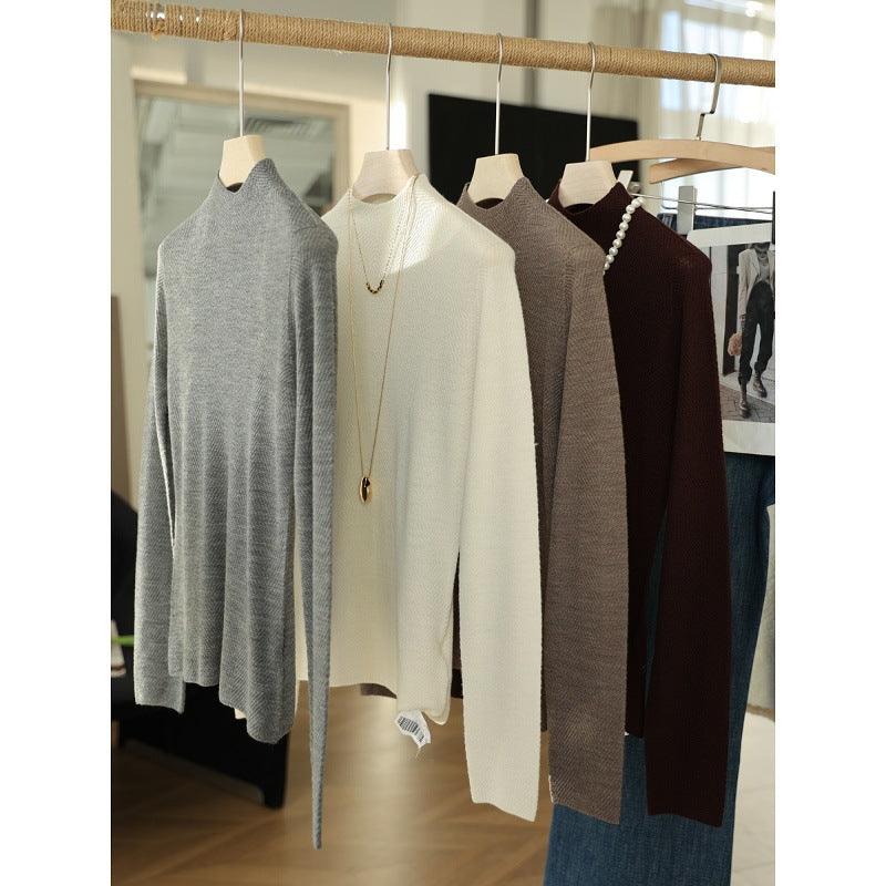 Machine washable 60 ultra-fine worsted full wool sweaters with fish bone pattern and thin seamless long-sleeved knitted sweaters and tops for women's autumn and winter