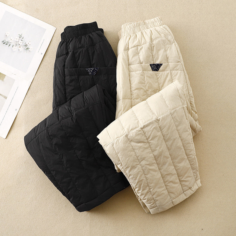 Winter 2025 new retro down cotton pants patchwork light warm casual pants outer wear women