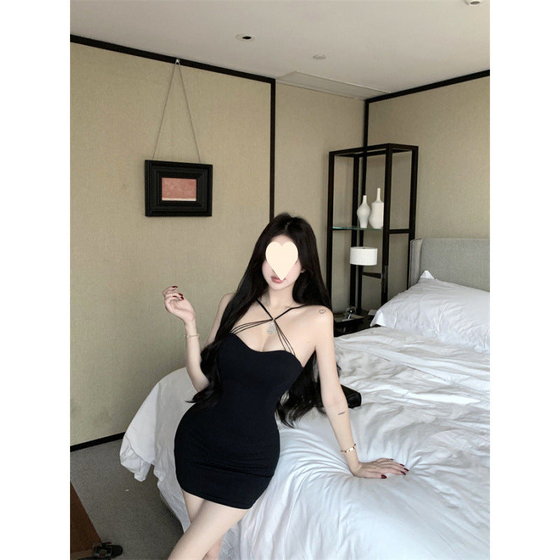 Thousand gold feeling black neck sling dress women's summer design sense niche high-end temperament celebrity slim-fitting hip skirt