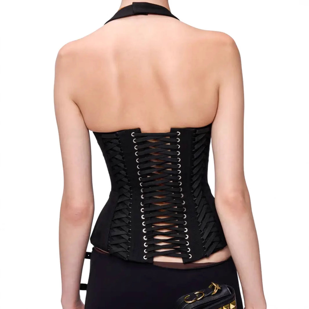 Penne same strap waist neck deep V-neck vest sexy hottie slim short slim versatile top