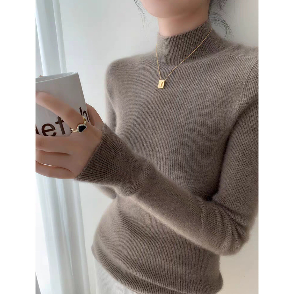 First-line ready-to-wear~ seamless semi-turtleneck cashmere sweater for women's autumn and winter slim-fitting and thin knitted wool bottoming sweater