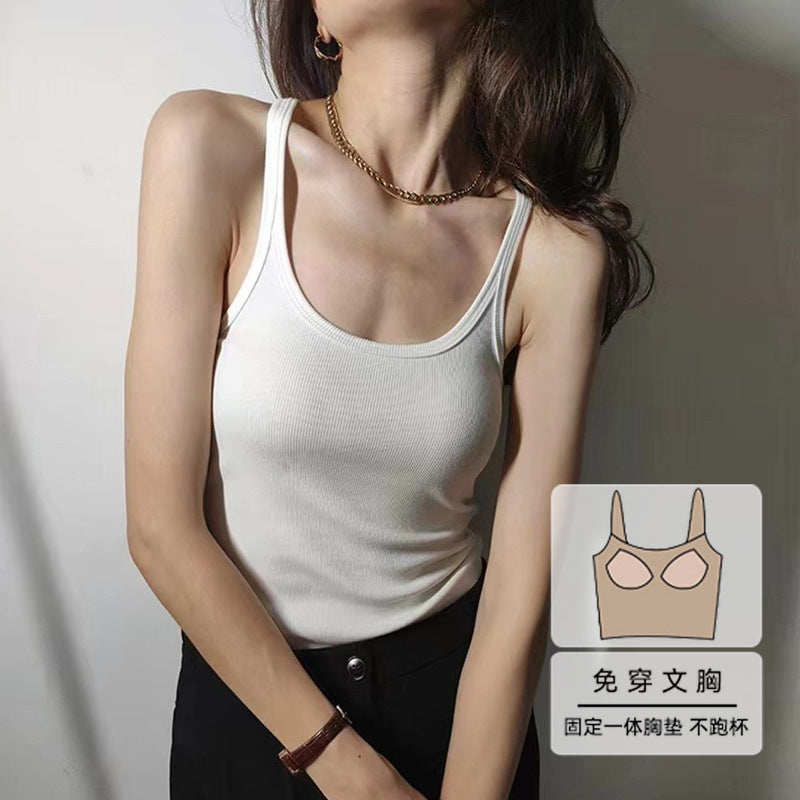 Bra integrated threaded cotton 2026 summer new sexy U-neck sling vest women's I-shaped inner and outer top