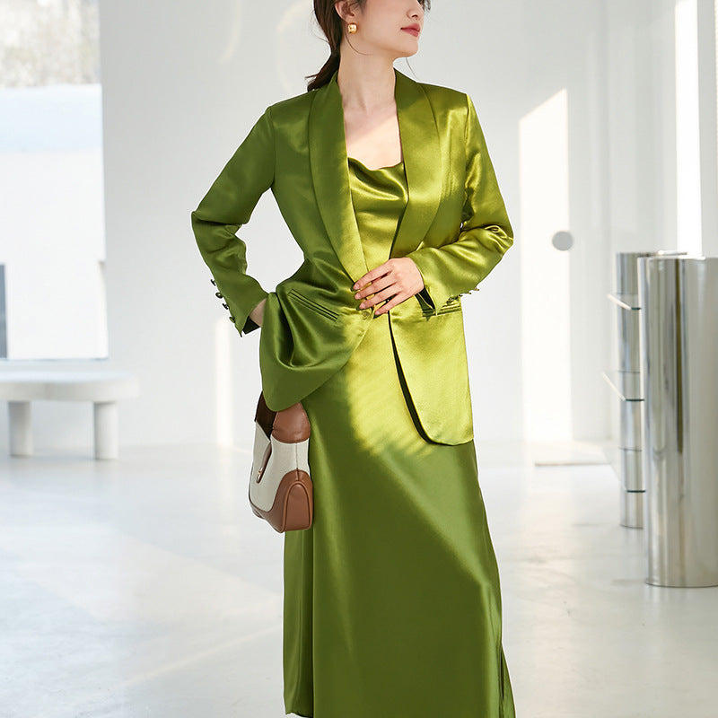 Haute couture clothing swinging collar suspender skirt imported from Japan acetic acid satin suit celebrity temperament small suit suit women