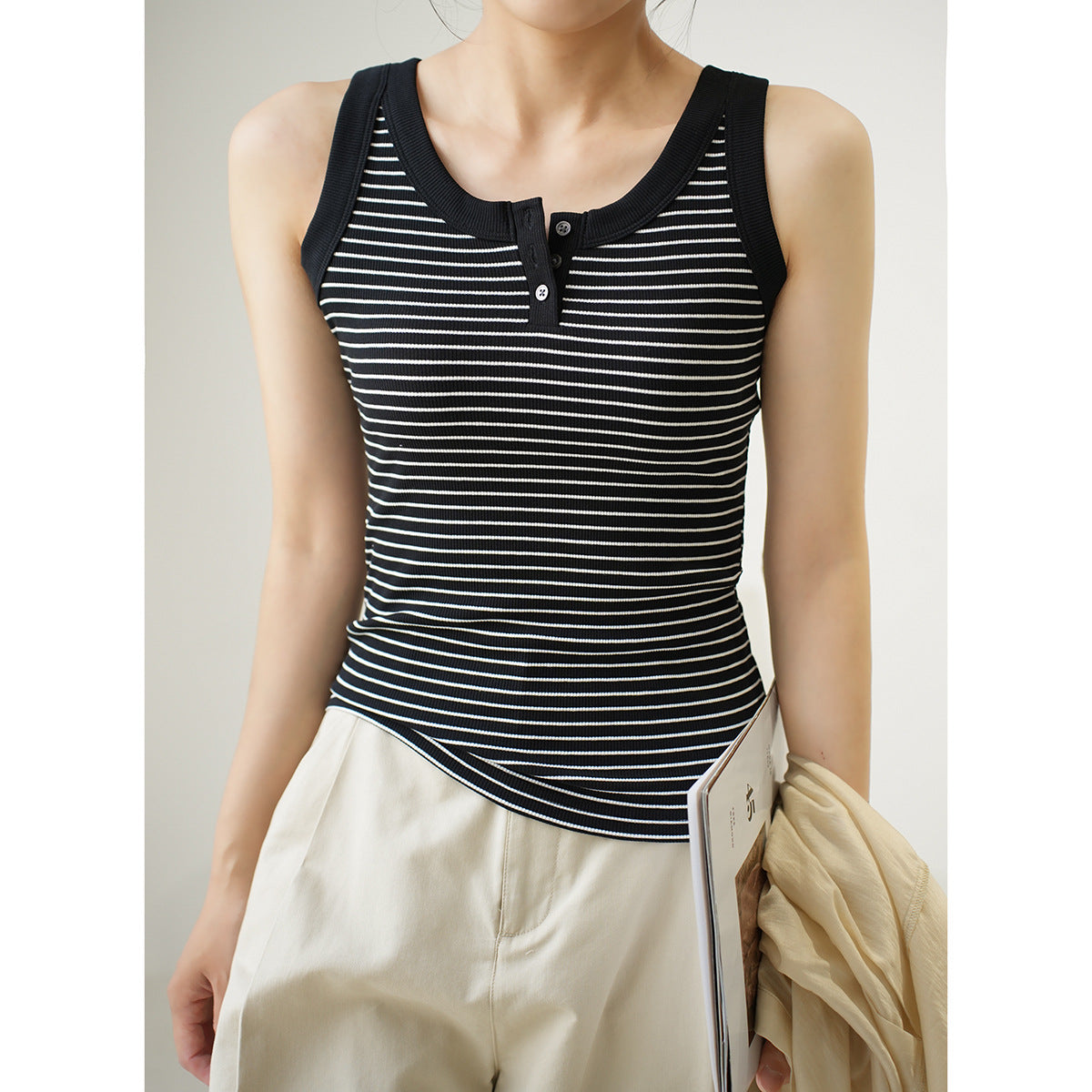 [High quality & no fear of goods ratio] Pure cotton vest women's cover breast anti-light inner and outer wear button sling