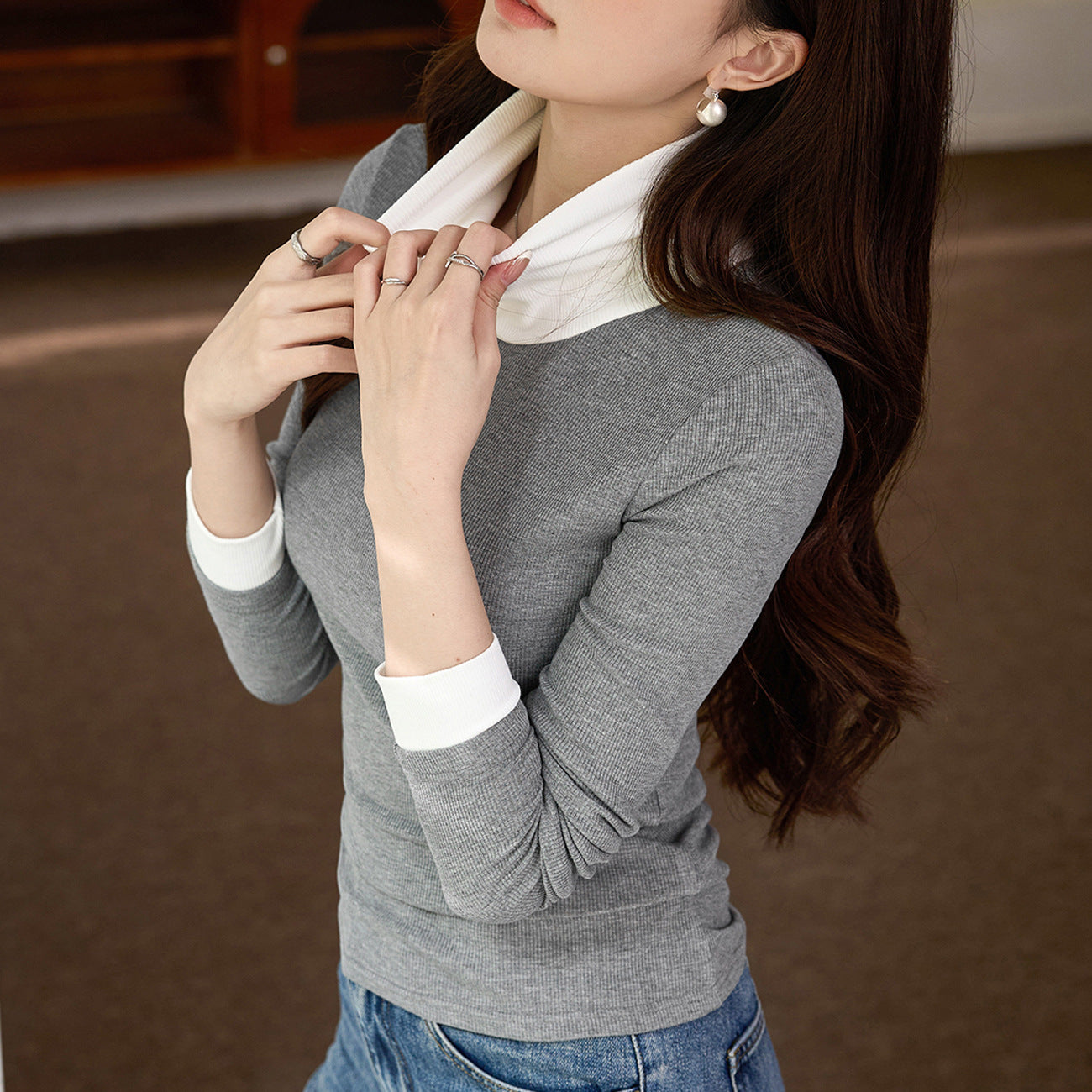 #Quality is high-quality #Thin velvet turtleneck bottoming shirt Women's contrasting color long-sleeved T-shirt 2026 autumn and winter new inner top