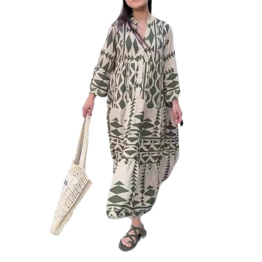 2025 Cross-border Europe, America, Amazon, large size women's shirt collar elegant loose shirt bohemian dress