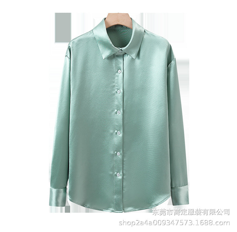 Haute couture imported acetic acid satin shirt women's long sleeves 2025 new loose simple temperament celebrity high-end cardigan autumn