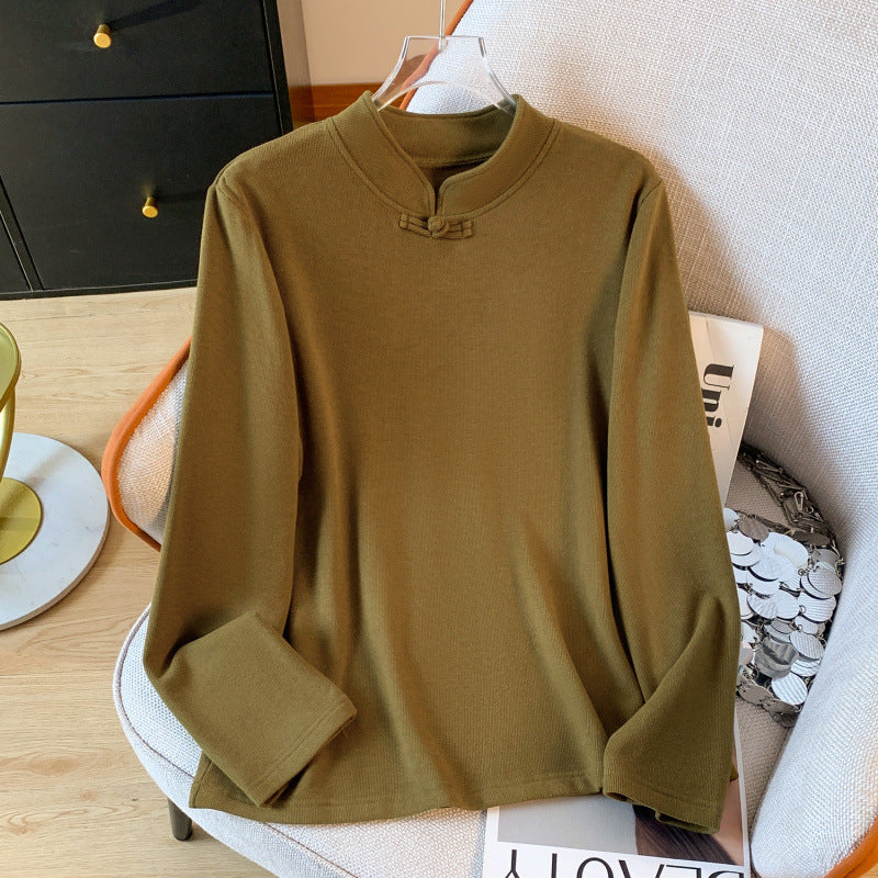 Real photo German velvet T-shirt women's spring and autumn 2025 new tea clothes top jacket loose button retro bottoming shirt