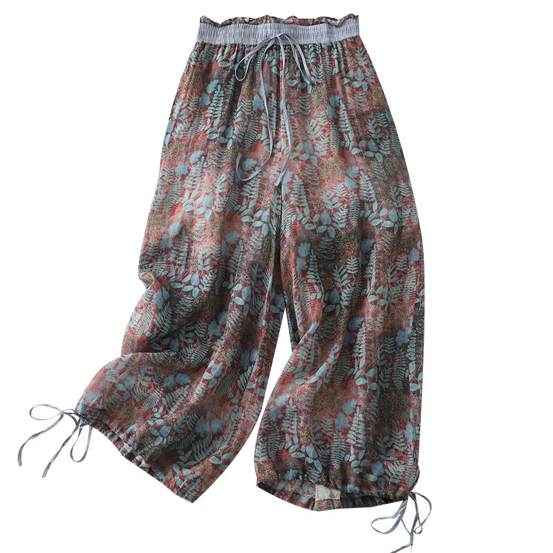 2024 summer new literary and retro casual loose printing nine-point pants women #2275