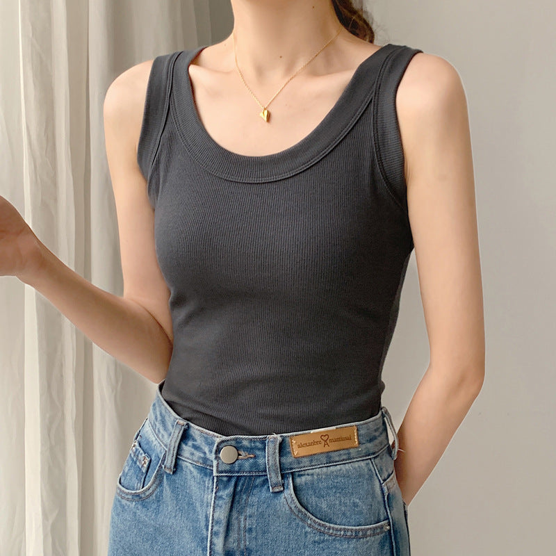 2026 summer new excellent cotton sports sling vest women's outer wear slim fit large size versatile bottom top sleeveless