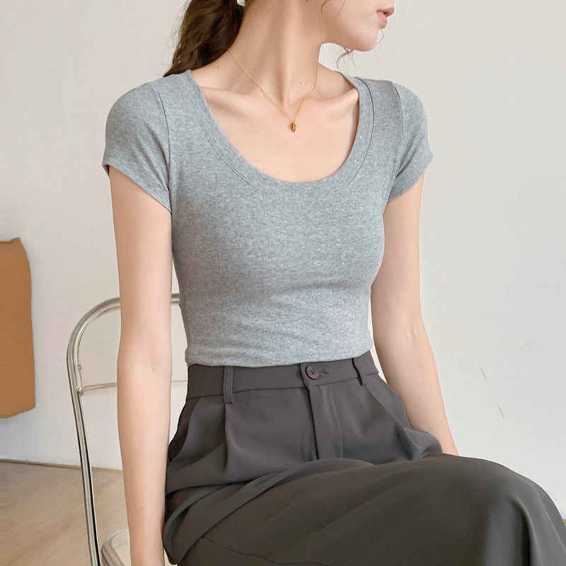 优质纯棉T恤女短袖修身圆领性感紧身2026新款夏装上衣纯色打底衫