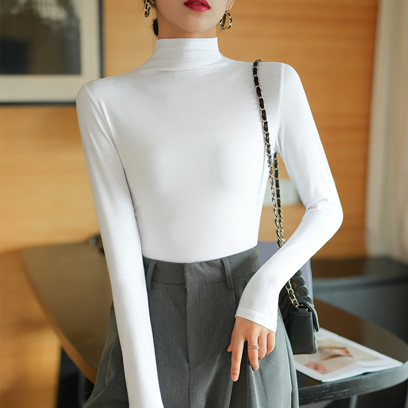 【】Pure cotton slim collar, long-sleeved T-shirt base shirt, women's spring and autumn underwear, basic top, high-temperature setting