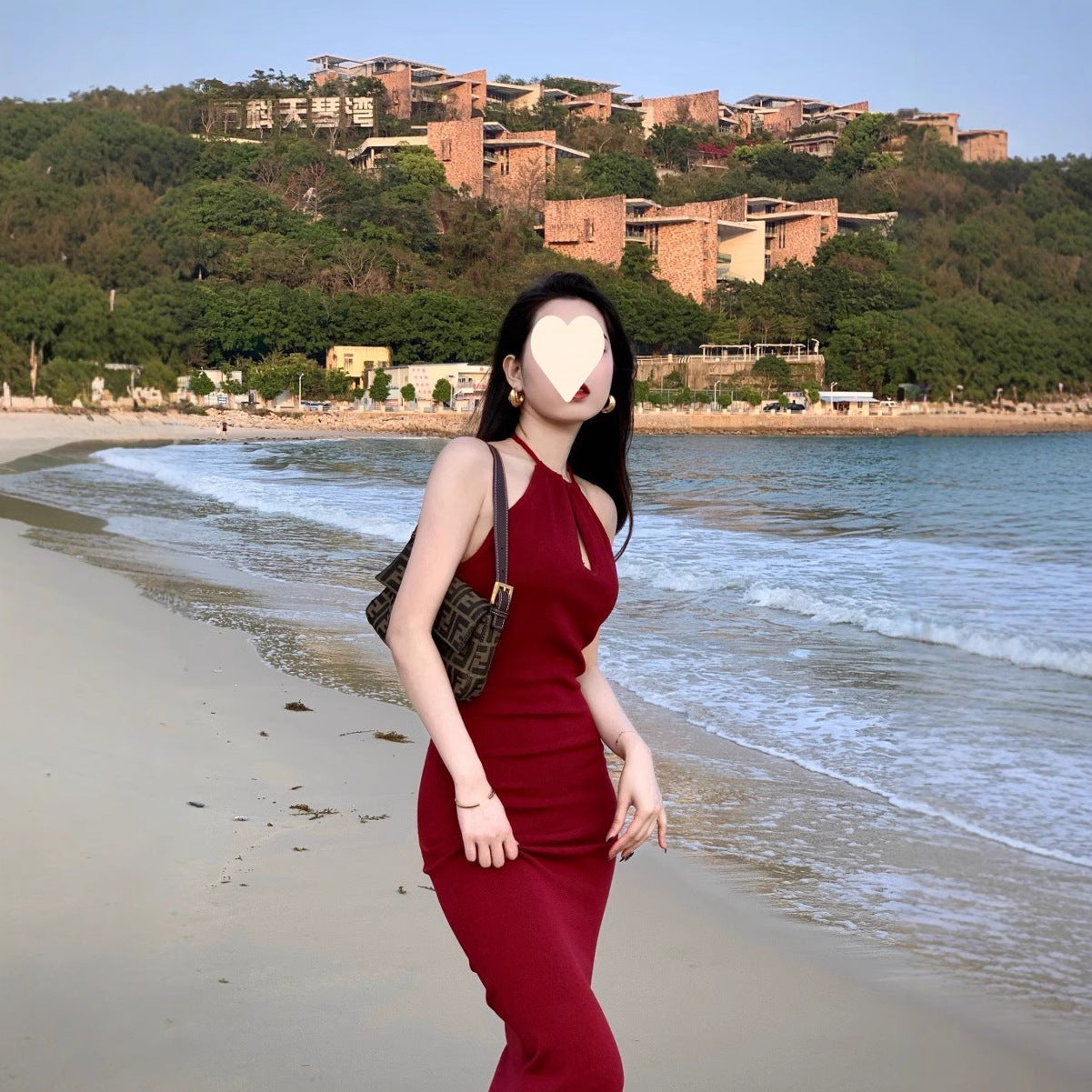 Black neck sexy off-the-shoulder dress slim-fitting waist-wrapped hip long dress small black skirt