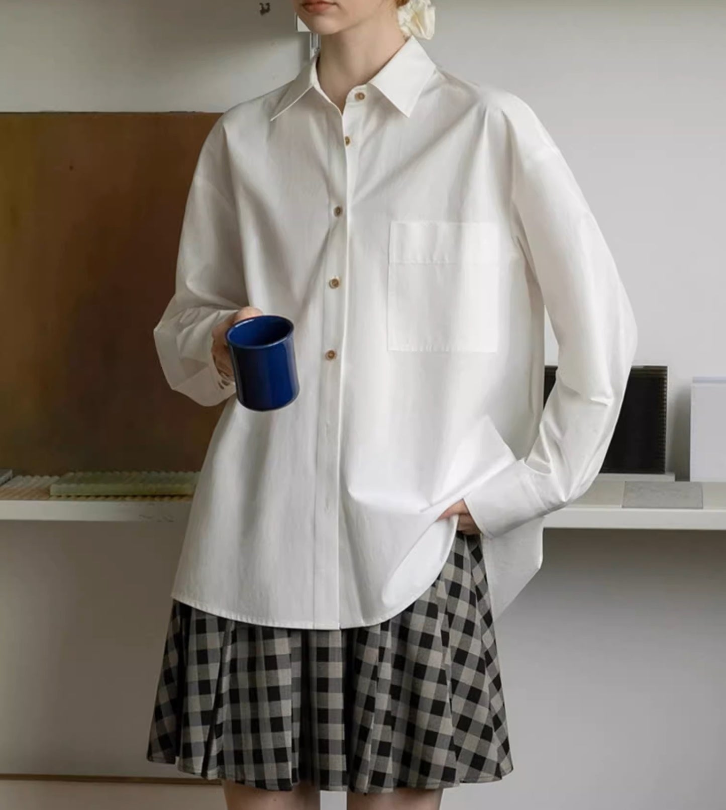 MELLIIY 2025 spring new lazy and comfortable loose cotton long-sleeved pink shirt women's design sense niche