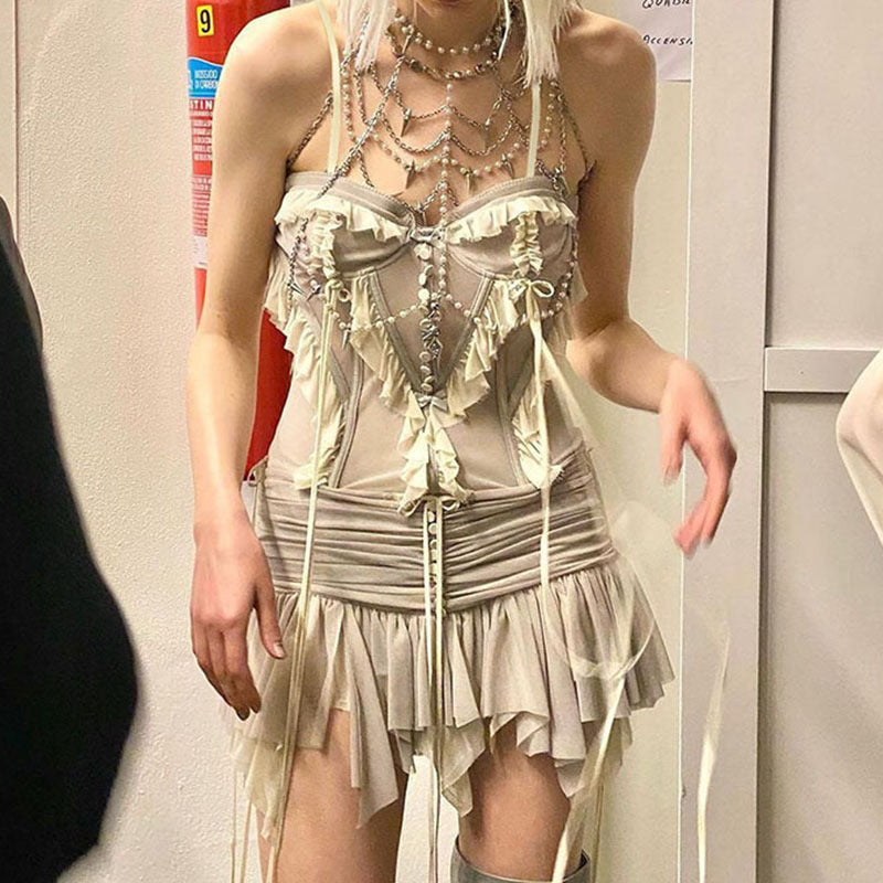 Love cloth forget fashion ballet style mesh split three-dimensional gradual change lace vest short skirt two-piece set Spice Girl suit