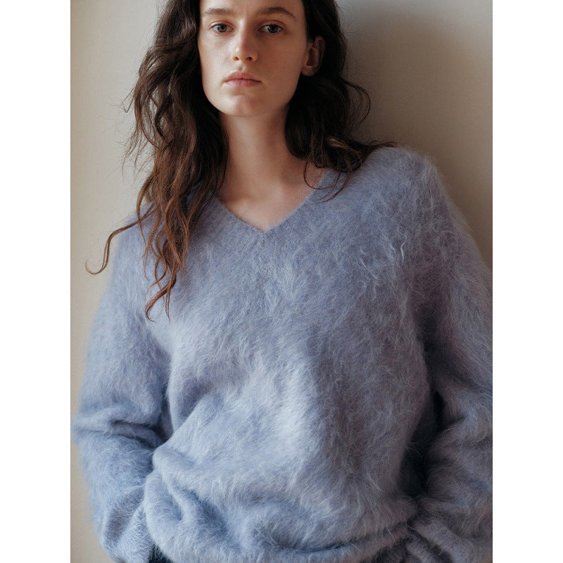 [IN JOMI] Streamlined wardrobe, alpaca wool V-neck pullover knitted sweater women's new winter top