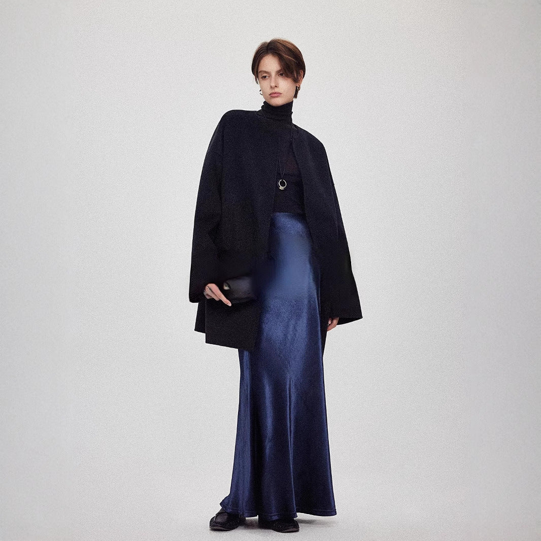 Velvet skirt women's autumn and winter high-end minimalist gloss H-shaped straight A-shaped retro long skirt skirt