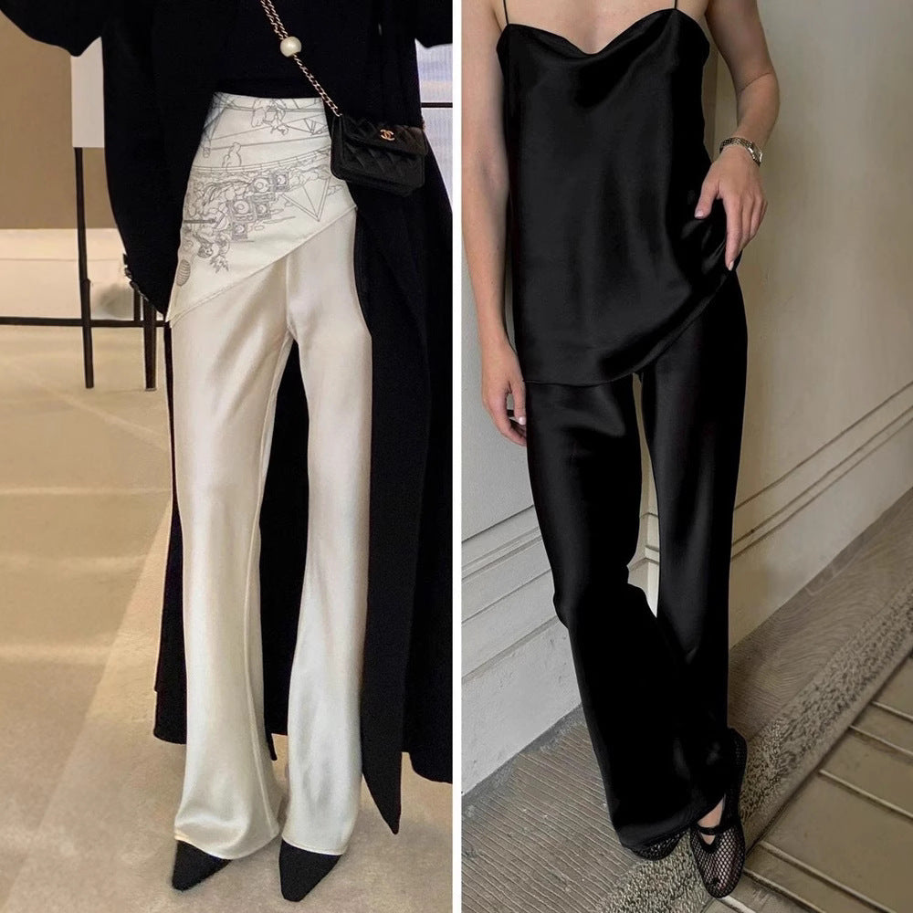 One-piece 45 ° oblique cut, high-end triacetic acid satin elastic waist small casual pants children's autumn and winter drape