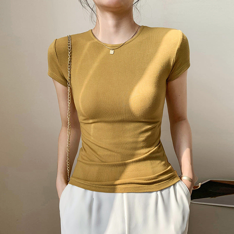 Selection of high-quality cotton bottoming shirt women's short-sleeved 2026 summer new tight and thin sexy inner versatile t-shirt top