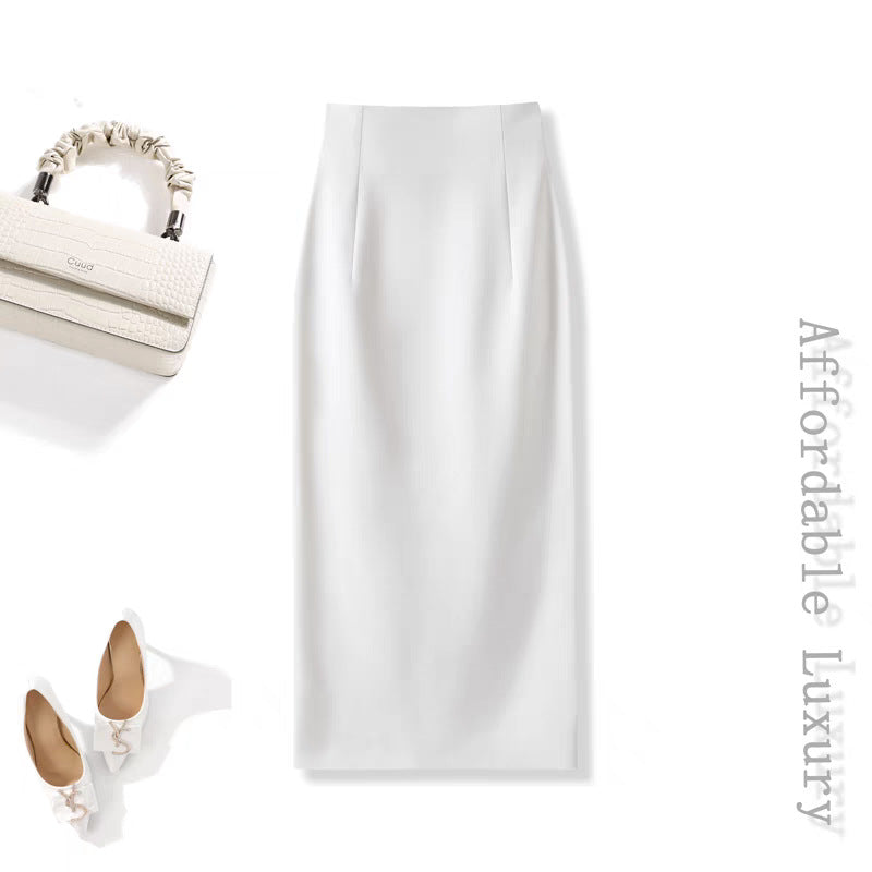 High-end woolen half-length skirt for women's autumn and winter temperament, high waist, hip-wrapped straight skirt, back split, slim and thin skirt