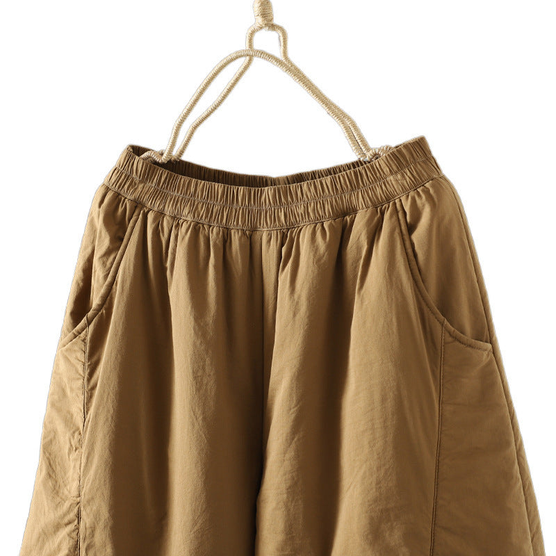 Real shot 2025 autumn and winter new retro thickened cotton pants women's elastic waist warm padded casual pants Harlan pants trousers