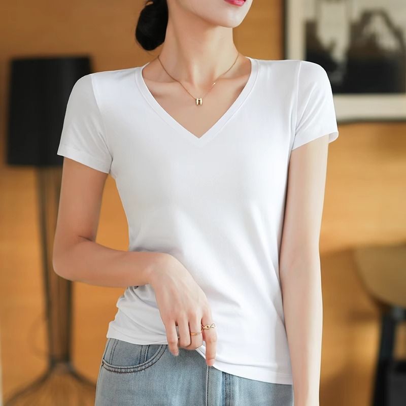 Lotus root pink short-sleeved t-shirt women's pure cotton summer ootd wear this year's popular women's clothing high-end versatile top
