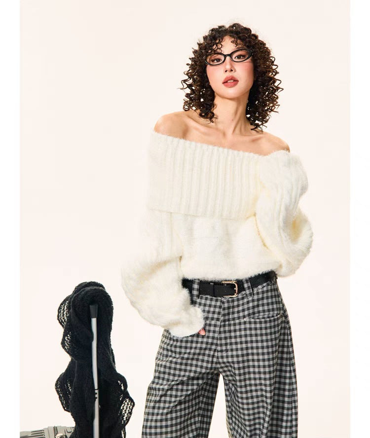 YOUNG Ankola Red Atmosphere Red Sweater Women's Winter Retro Spice Girl Short Shoulder Top