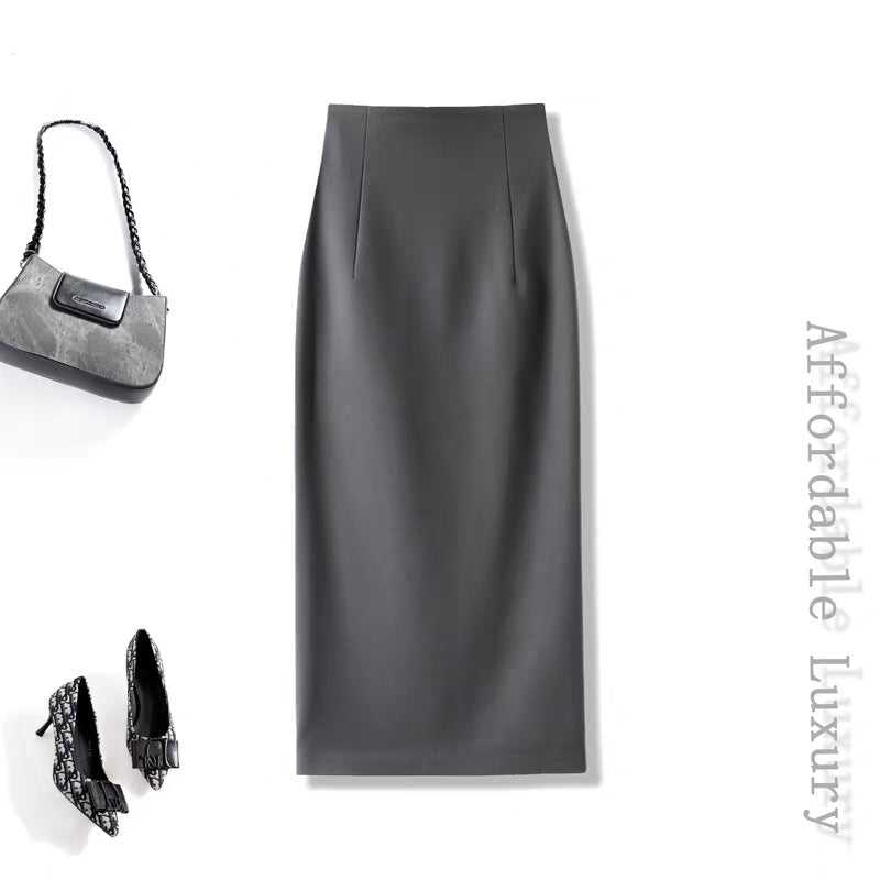 High-end woolen half-length skirt for women's autumn and winter temperament, high waist, hip-wrapped straight skirt, back split, slim and thin skirt