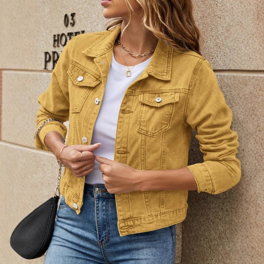2025 autumn and winter new European and American foreign trade cross-border supply fashion slim lapel denim jacket