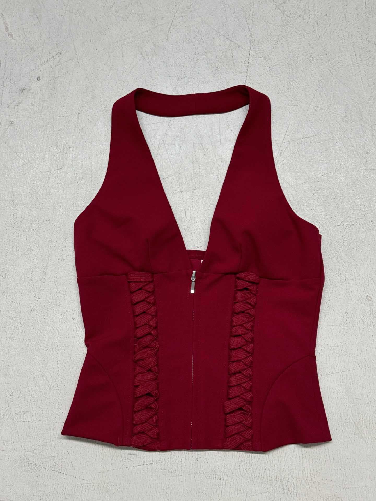 Penne same strap waist neck deep V-neck vest sexy hottie slim short slim versatile top