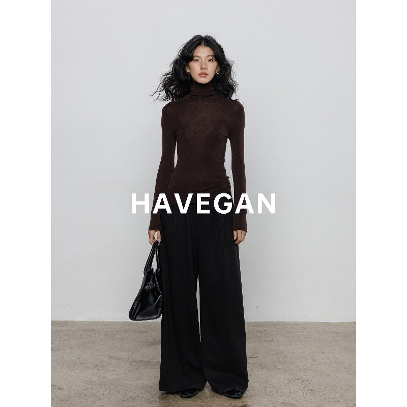HAVEGAN/Winter turtleneck seamless integrated skin-friendly knitted bottoming shirt women's wool stretch-inside top