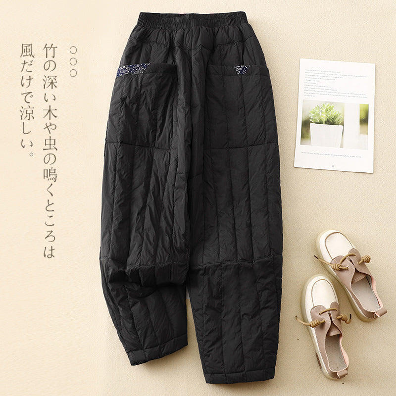 Winter 2025 new retro down cotton pants patchwork light warm casual pants outer wear women