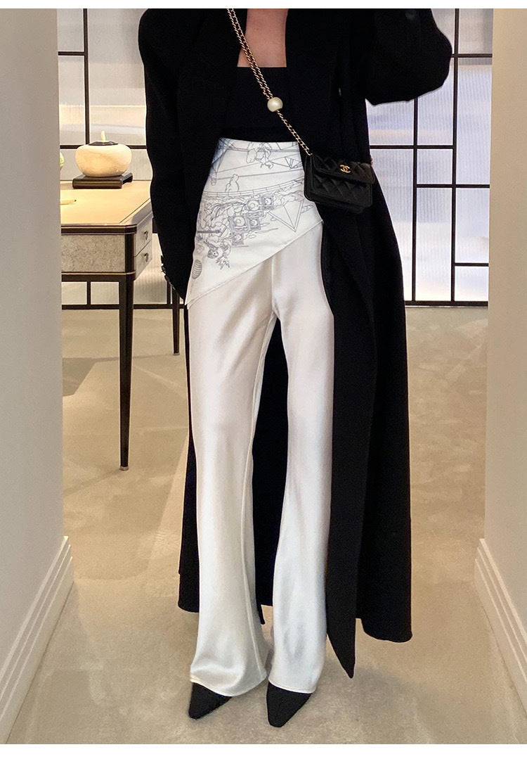 One-piece 45 ° oblique cut, high-end triacetic acid satin elastic waist small casual pants children's autumn and winter drape