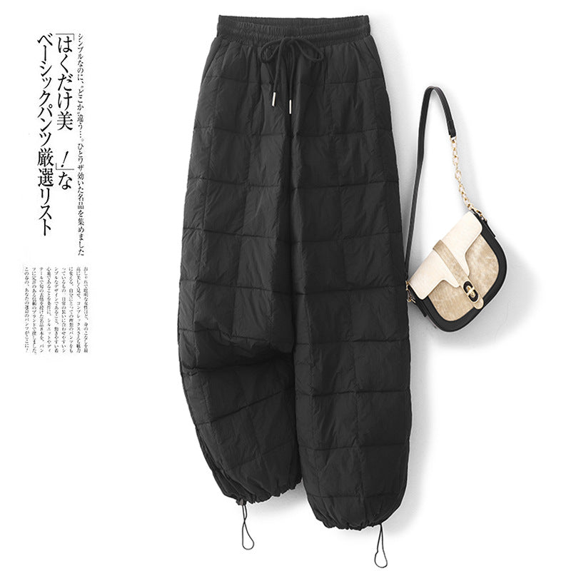 Winter 2025 new literary loose casual straight drawstring thickened cotton pants women's outer wear