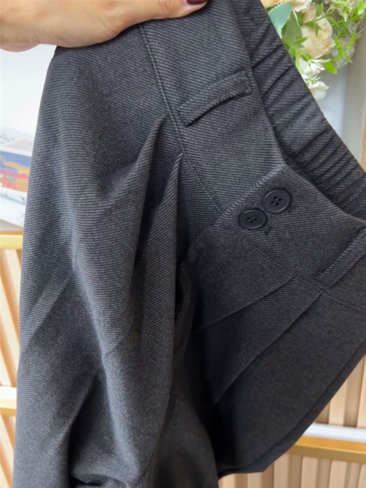 Today's dress recommendation! European loose straight woolen casual trousers autumn and winter gray woolen wide-leg trousers women