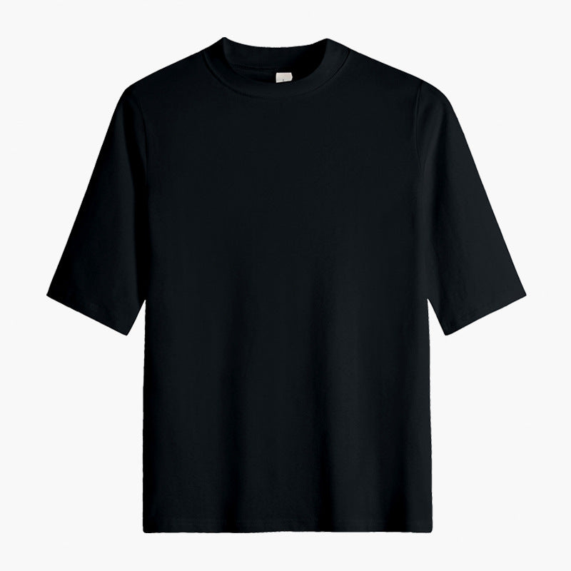 White cotton semi-turtleneck five-quarter-sleeved T-shirt women's medium-sleeved belly-covering bottoming shirt slim-fitting top temperament commuting