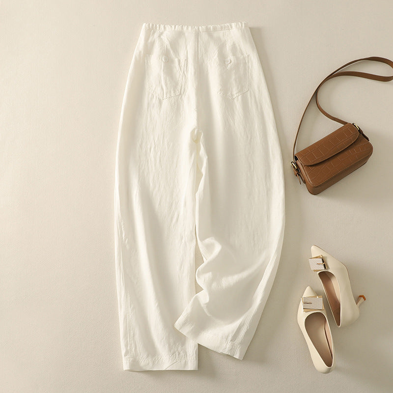 Real shot 2025 summer thin cotton and linen literary loose drape and thin casual pants