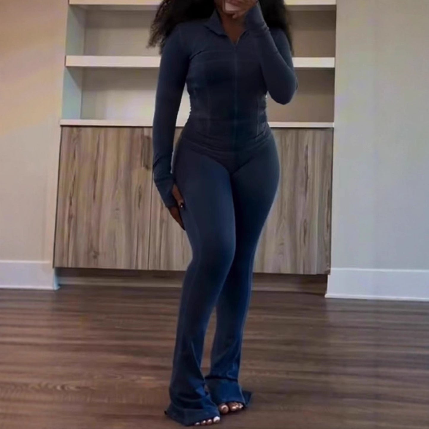 2025 Amazon, Europe, America, spring and summer cross-border sports and leisure women's clothing, sexy tight-fitting long-sleeved micro-speaker two-piece set