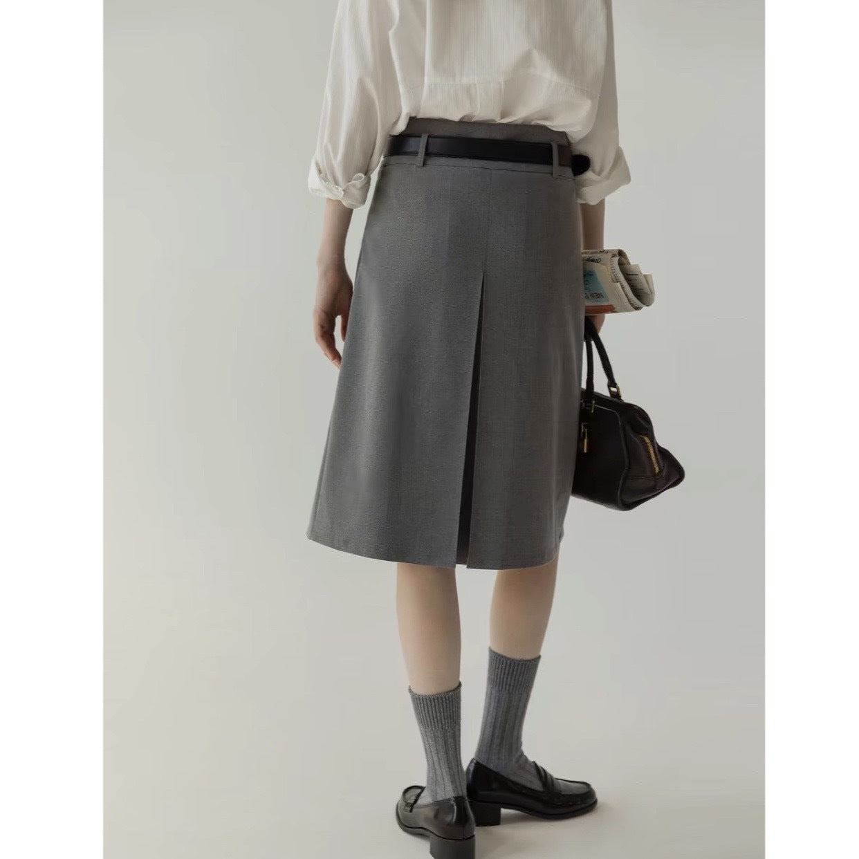 LANO middle waist wears pleated skirts on both sides, retro college temperament A-shaped skirt, skirt, medium and long skirt, spring and summer
