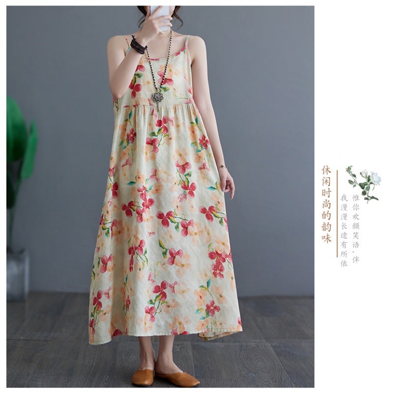 2023 summer new simple idyllic beach skirt pullover sleeveless suspender dress women