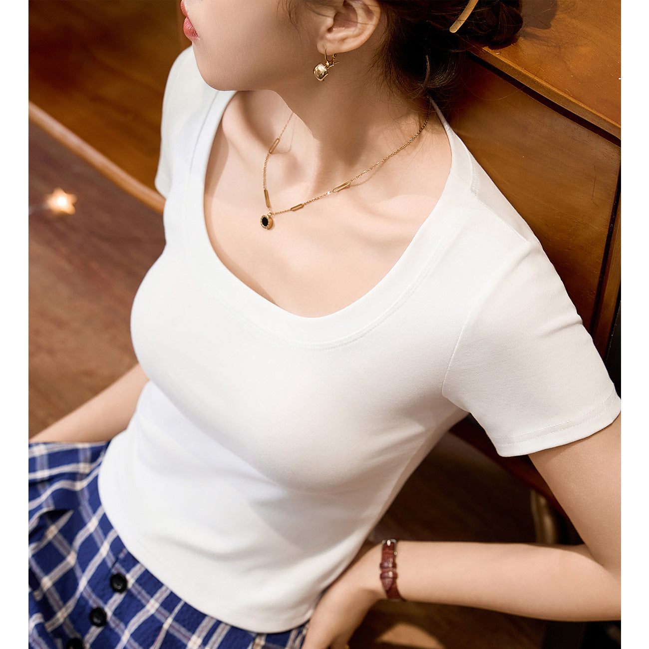 #Combed pure cotton #High waist short T-shirt women's summer 2026 new slim and thin versatile top short-sleeved bottoming shirt