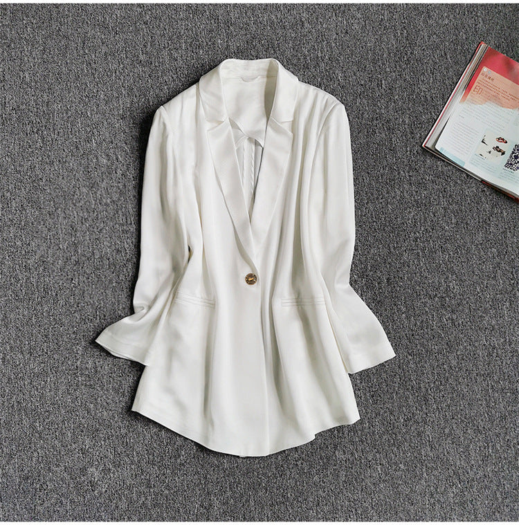 Acetate small blazer, slim and slim, single-breasted, light luxury, niche texture, thin small suit top, female OL Han