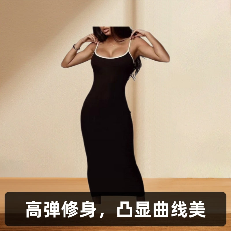 2025 cross-border Amazon Europe station women's clothing summer new women's clothing contrasting colors, suspenders, sexy backless buttocks, slim fit