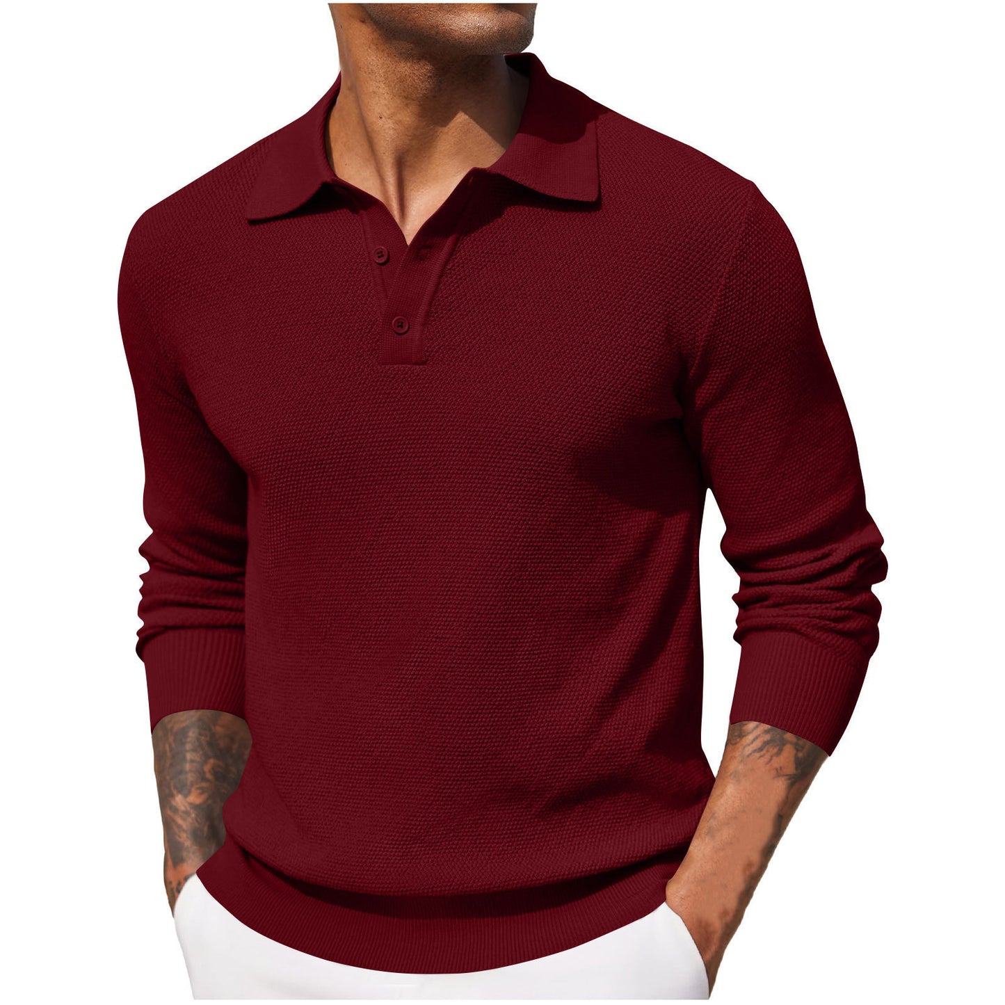 2025 autumn new Amazon popular cross-border casual men's top long-sleeved V-neck button-up POLO shirt