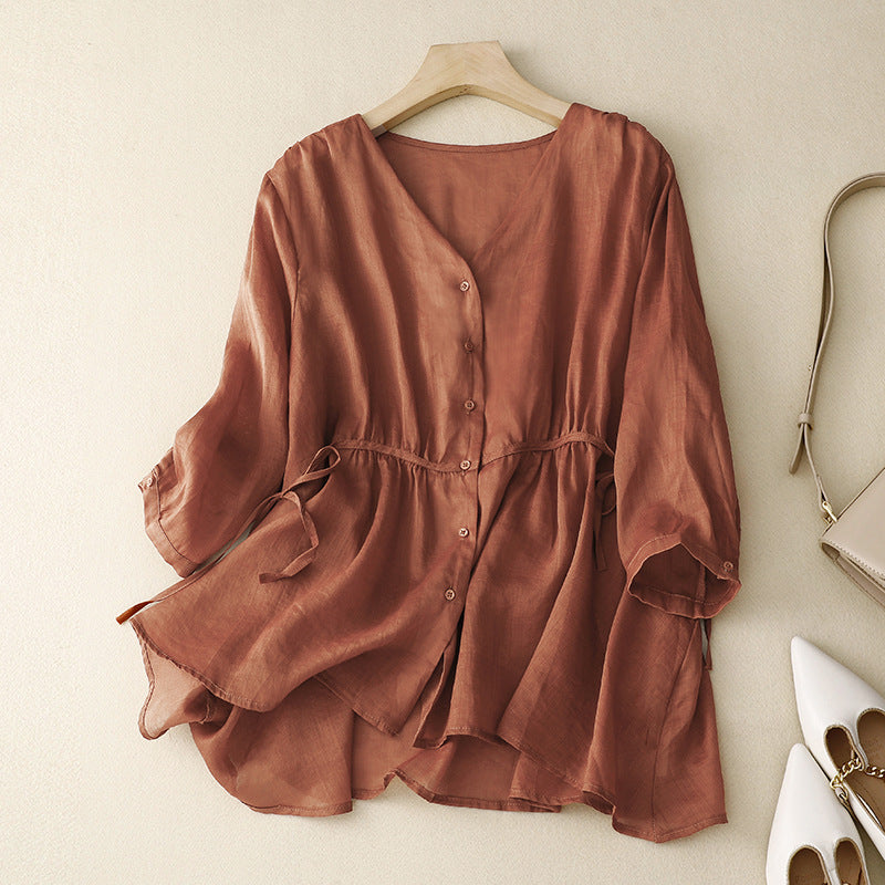 2024 summer thin cotton and linen solid color simple cardigan loose and thin vest top women #2290