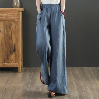 2025 summer new literary loose solid color cotton and linen elastic waist wide-leg pants trousers women's casual pants #9793 #