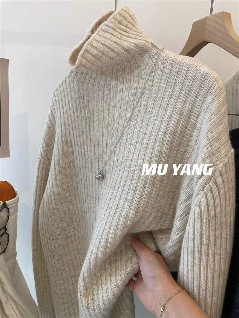 MUYANGA all-wool C-position turtleneck sweater! Thickened pit strips look thin and loose in winter, with a bottomed shirt for women