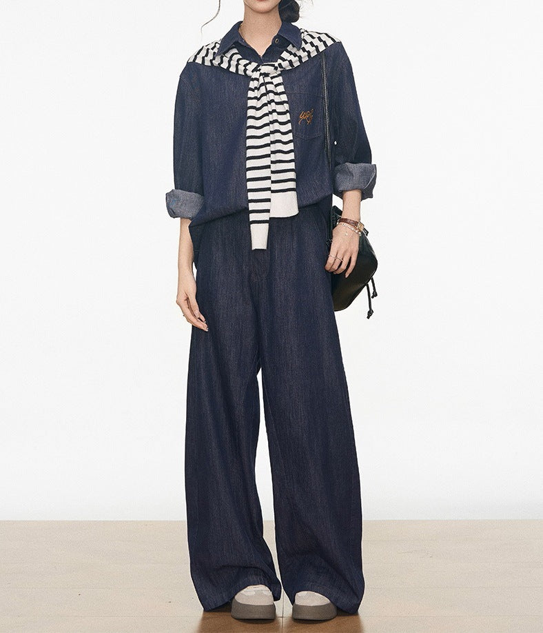 WESTAYONE denim suit women's 2025 new denim jacket Tencel jeans + shawl