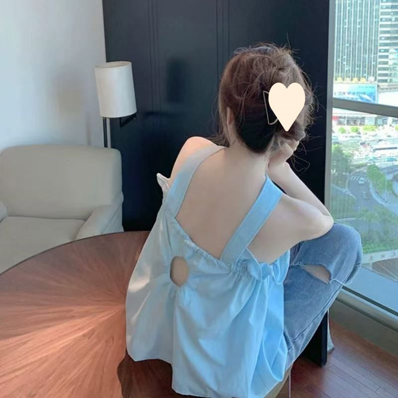 One-word shoulder top, high-end women's 2025 summer new design, niche fungus edge sling vest women's outer wear