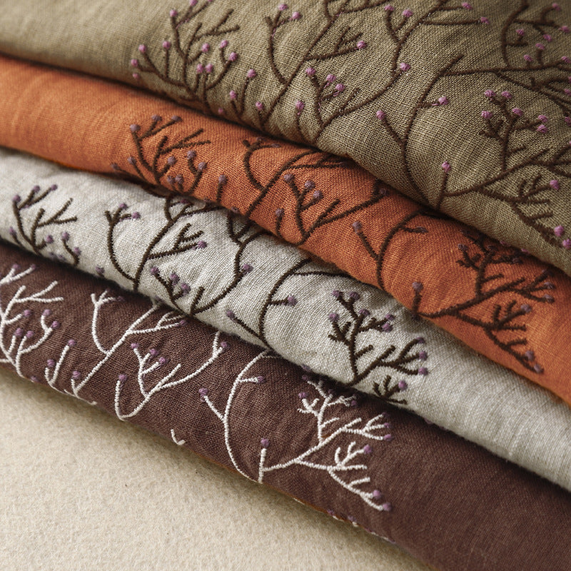 Real shot 2025 summer new literary loose embroidery flower cotton and linen round neck short-sleeved T-shirt women's drawstring top #9380